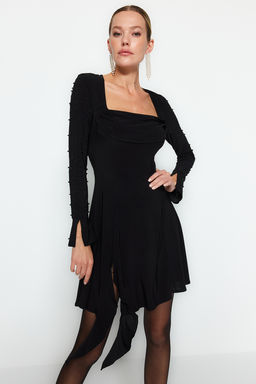 TRENDYOLMILLA Siyah Inci Aksesuarl? Orme K?sa S?k Abiye Elbise TPRAW24EL00259  фото 3