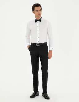 Beyaz Slim Fit Man_etli Pamuk Kar___ml_ Smokin G_mlek