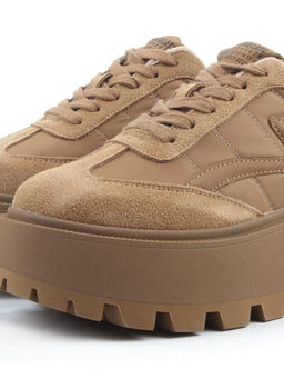 04-P117-2C BEIGE Кроссовки демисезонные женские (натуральная замша, натуральная кожа, текстиль)