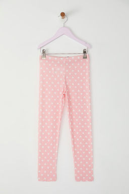 Pudra K?z Cocuk Kalp Desenli Pamuklu Orme Tayt TKDSS25TA00014