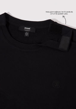 Muhur Logo Nak?sl? Siyah Erkek Sweatshirt - Mavi фото 4