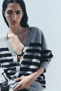 STRIPED KNIT CARDIGAN 100% WOOL - Zara фото 3