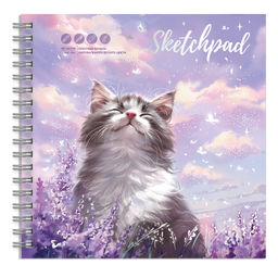 Альбом для рисования (Скетчпад) 195х195 мм, 40 л, блок - белый офсет 100 г/м?, арт. 70455 КОТ И ЛАВАНДА