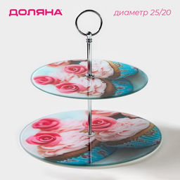 Этажерка-фруктовница круглая Доляна Маффин, 2 яруса, d=25/20 см, стекло  фото 7