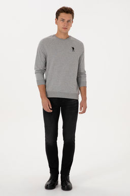 Erkek Gri Melanj Basic Sweatshirt