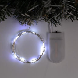 Гирлянда «Нить» 1 м роса, IP20, серебристая нить, 10 LED, батарейки CR2032×2 (в комплекте), свечение белое