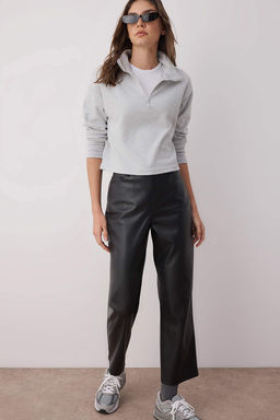 Gri Selanik/Triko Gorunumlu Fermuarl? Yaka Regular/Normal Kal?p Orme Sweatshirt TWOAW22SW0732