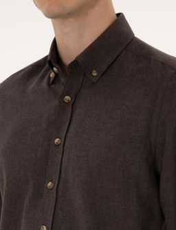 Kahverengi Flanel Dokulu Slim Fit Uzun Kollu G_mlek - Pierre cardin фото 7