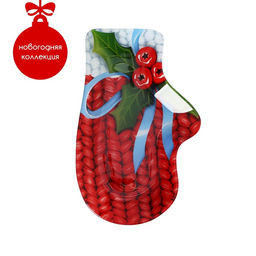 Блюдо новогоднее стеклянное сервировочное Доляна «Рукавица. Вязка», 22,5×14×2 см, цвет красный
