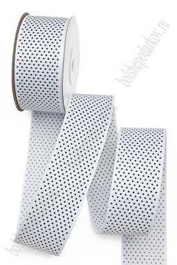 Лента репсовая 4 см*20 ярд "Мелкий горох" (SF-181) белый №01