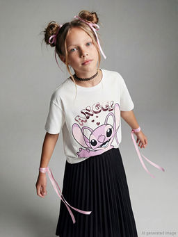 Bisiklet Yaka Angel Bask?l? K?z ?ocuk Ti??rt