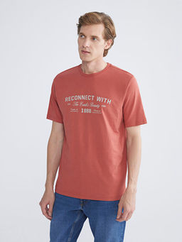 Bisiklet Yaka Bask?l? Penye Erkek Ti??rt