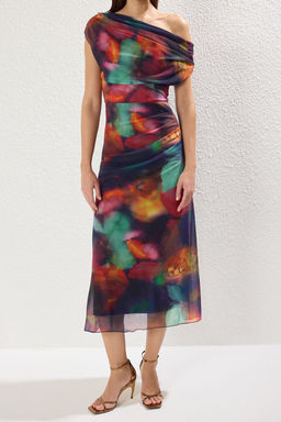 Cok Renkli Desenli Astarl? Tul Orme S?k Abiye Gece Mezuniyet Elbisesi TPRSS25EL00015