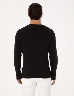 Siyah Slim Fit Pamuk Kar___ml_ Bisiklet Yaka Selanik _rg_ Triko Kazak - Cacharel фото 5