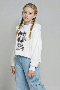 Disney Mickey & Minnie Oversize Geni_ Kal_p Kap__onlu Sweatshirt K_z _ocuk