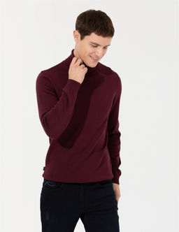 Bordo Slim Fit Bal_k__ Yaka Basic Triko Kazak - Pierre cardin фото 2