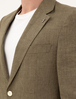 Льняная куртка приталенного кроя цвета хаки - Cacharel фото 7