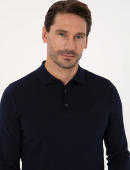 Lacivert Slim Fit Y_n Kar___ml_ Polo Yaka Basic Triko Kazak - Cacharel фото 2