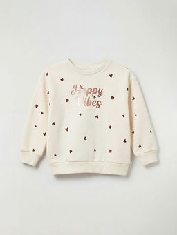 Bisiklet Yaka Kalp Desenli K?z ?ocuk Sweatshirt