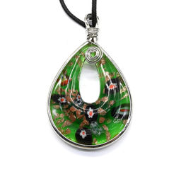 Подвеска из муранского стекла Капля 40*68мм в металле цв.зеленый