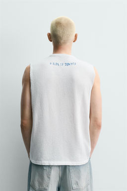 CAMISETA TANK PUNTO LAVADO ESTAMPADO / Blanco - Zara фото 3