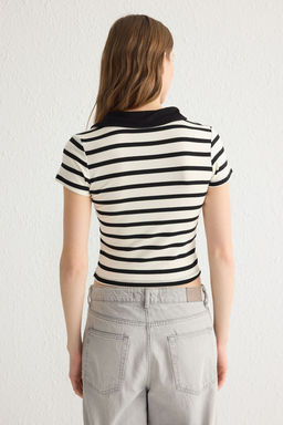 Trendyolmilla Siyah Duz Fitted/Vucuda Oturan Polo Yaka Orme Bluz TWOSS25BZ00003  фото 29