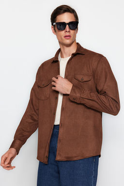 TRENDYOL MAN Kahverengi Regular Fit Cift Cepli Suet K?sl?k Ceket Gomlek TMNAW24GO00033