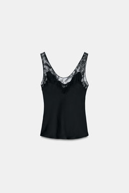 TOP SATINADO ENCAJE ZW COLLECTION / Negro