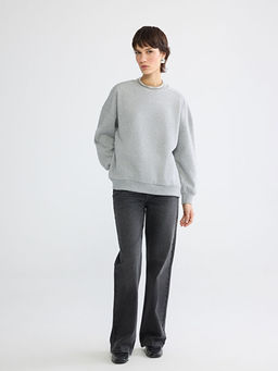 Bisiklet Yaka Oversize Kad?n Kal?n Sweatshirt