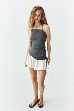 VESTIDO COMBINADO GLOBO / Gris / Beige