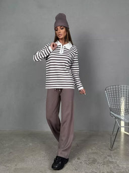 K13195 Костюм тройка: джемпер, брюки, шапка КОРИЧНЕВЫЙ