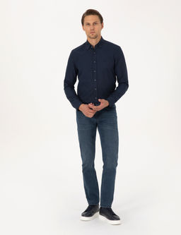 Lacivert Slim Fit Uzun Kollu G_mlek