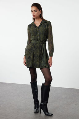 TRENDYOLMILLA Cok Renkli Kusakl? Animal Desenli Belden Ac?lan Astarl? Mini Sifon Dokuma Elbise TWOAW25EL00161 фото 6