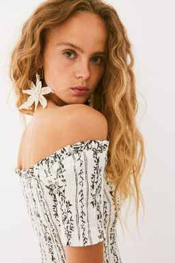 Vestido off-the-shoulder con cuerpo nido de abeja - H&m фото 3