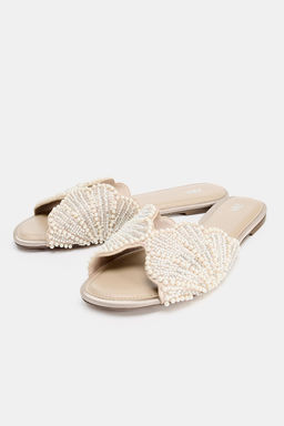 SANDALIA PLANA APLIQUES BRILLANTES / Blanco - Zara фото 2