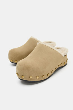 STUDDED SPLIT SUEDE CLOGS