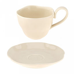 Шоколад Чашка фарфоровая 210мл, д9см h6,9см, с блюдцем д14,8см h2,1см, общая h7,5см, глянцевая глазурь, ассиметричная форма, цвет - кремовый, в коробке (Китай) - Домашняя мода фото 6