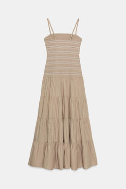 VESTIDO MIDI NIDO DE ABEJA BORDADOS / Beige oscuro - Zara фото 9