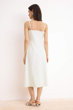 TRENDYOLMILLA Ekru A Kesim Nak?sl? Midi Astarl? Poplin Dokuma Elbise TWOSS25EL00218 фото 9