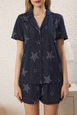 Trendyolmilla Lacivert Y?ld?z Desenli Sortlu Orme Pijama Tak?m? THMSS25PT00286 фото 3