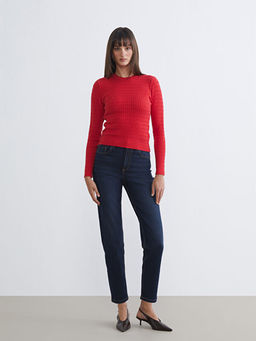 Bisiklet Yaka Kendinden Desenli Kad?n Triko Kazak