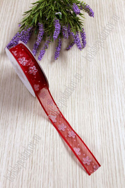 Лента органза 2,5 см*20 ярд "Цветочки" с блестками (SF-717) красный №26