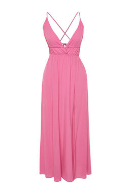 TRENDYOLMILLA Siyah Maxi Dokuma Buzgulu S?rt Dekolteli Plaj Elbisesi TBESS23EL00063  фото 23