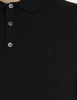 Черный базовый трикотажный свитер приталенного кроя с воротником-поло - Cacharel фото 6