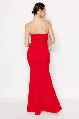 TRENDYOLMILLA Lacivert Yaka Detayl? Dokuma Uzun S?k Abiye Elbise TPRSS21AE0121 фото 16