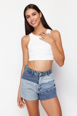 Mavi Renk Bloklu Denim Sort TWOSS24SR00131