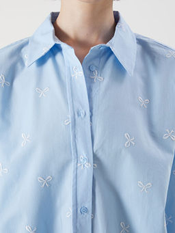 Fiyonk Nak??l? Oversize Poplin Kad?n G?mlek