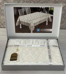 Скатерть EFOR DAMASK 160*220 гипюр кремовый KREM