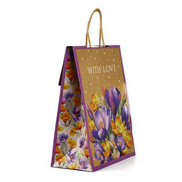 Пакет с клапаном Подарок, цветы, крафт, глиттер, 19.5?10?25 см