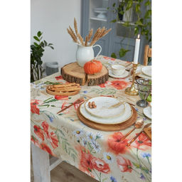 Скатерть Маки 220×147 см, 100% хлопок, рогожка 160 г/м²